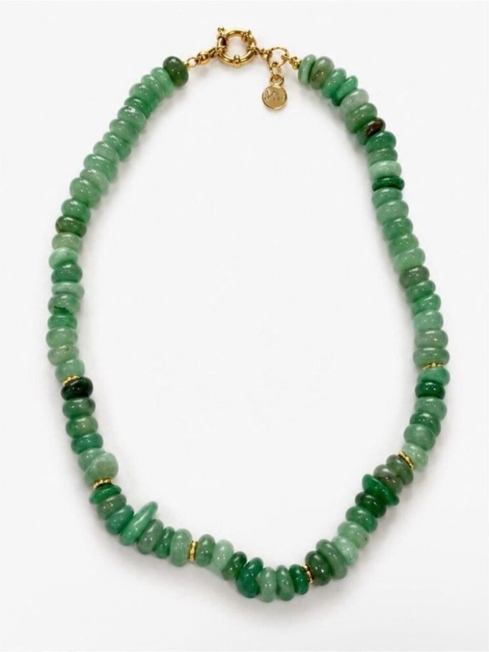 Mayamar Green Aventurine Beaded Necklace With Gold Accents NEW